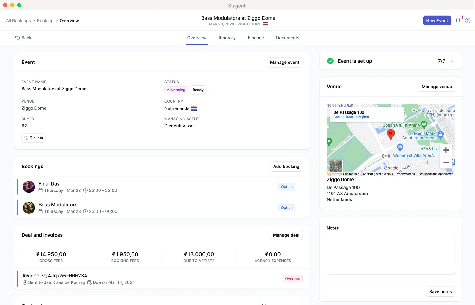 Een boekingsoverzicht in Stagent. Screenshot: stagent.com